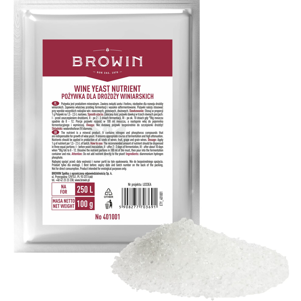 Browin White/Red 401001 Nutrient For Winemaking Yeast-100 G, Universal Nutreint For Rose, And Wine, Standard, Large