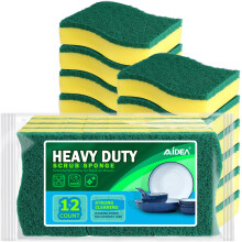 AIDEA Heavy Duty Scrub Sponges Washing Up Pack of 12, Cleaning Scrub Sponge, Stink Free Dual-Sided Dishwashing Sponge, Effortless Cleaning Eco Scrub