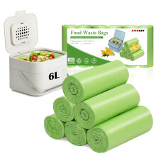 KITBEST 180 Counts Small Biodegradable Bin Bags, 6L/1.2 Gallon Food Waste Bags, Pedal Compostable Caddy Liners, Green Recycling Trash bags for