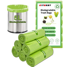 KITBEST 120 Bags Biodegradable Bin Liners 5-8L, Heavy Duty Small Food Waste Bags Compostable Kitchen Caddy Liner, Recycling Trash Rubbish Garbage Bags