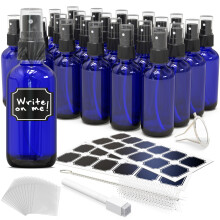 Nevlers Flacons Spray en Verre Bleu 4 Oz 24 Pack | Set de Flacons avec Étiquettes, Entonnoir, Brosse