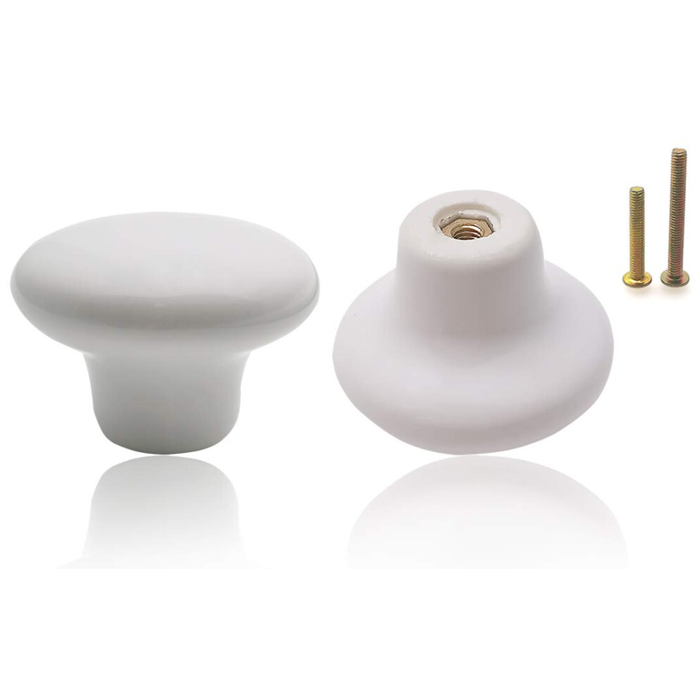 M Mimhooy White 8 Pack Ceramic Cabinet Knobs Round Shape Drawer Knob Kitchen Cupboard Pull Handle With Screws