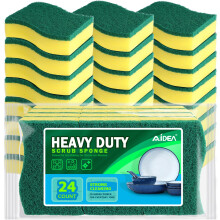 AIDEA Heavy Duty Scrub Sponge Washing Up Pack of 24, Cleaning Scrub Sponge, Stink Free Dual-Sided Dishwashing Sponge, Effortless Cleaning Eco Scrub