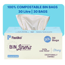 Pastiko 100% Compostable Bin Bags 30L Bin Liners Extra Thick Durable Tear-Resistant Leak Proof Garbage Bags Biodegradable Strong Bin Bags TUV Austria