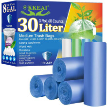 OKKEAI 30 Liter Biodegradable Kitchen Trash Bags - Thicker 0.98 MIL Recycling Bags, Medium Wastebasket Liners for Home Office, Lawn, Bathroom - 60