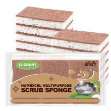 HOMEXCEL Natural Scrub Sponges Kitchen 12 Pack, Non-Scratch Cleaning Sponges for Dishes, Cellulose Sponges Safe on Non-Stick Cookware, Dual Sided Dish