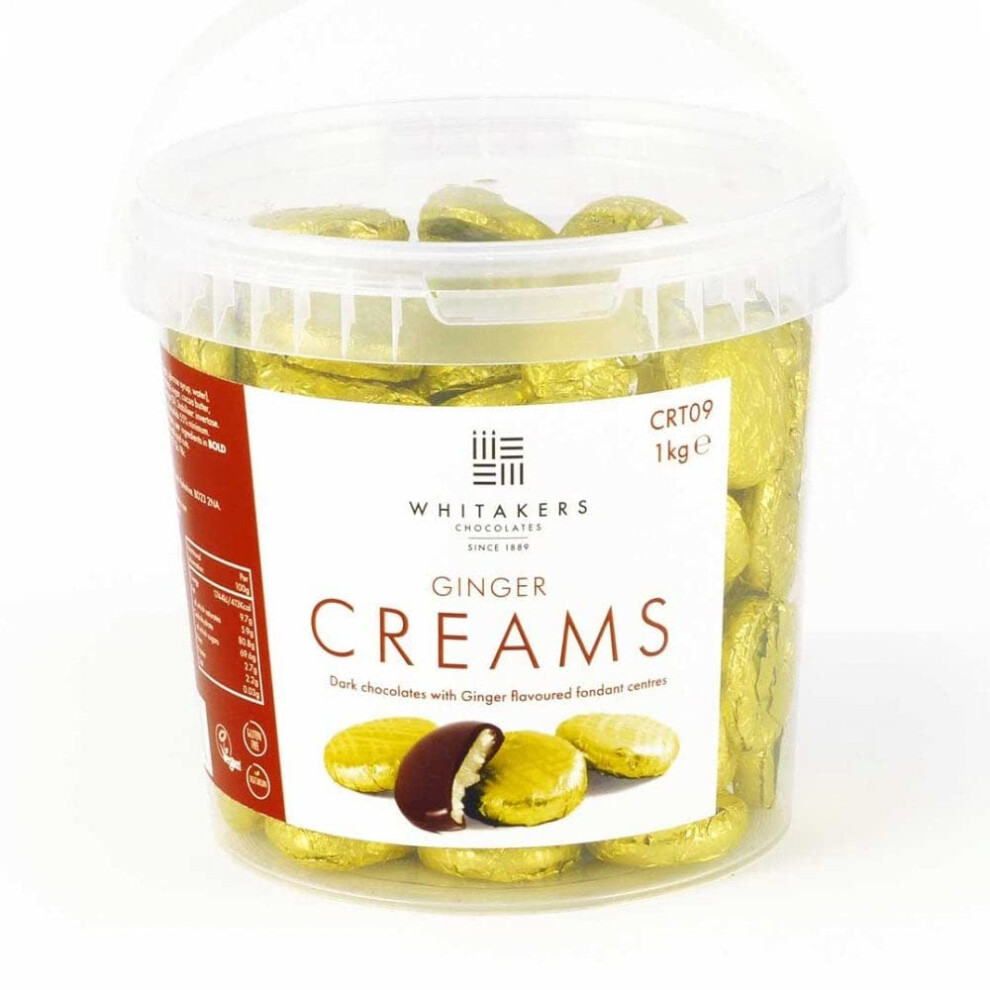 Whitakers Chocolates Whitakers Dark Chocolate Creams - Yellow Foiled Fondant Cremes Plastic Tub (Ginger, 1Kg)