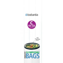 Brabantia Compostable Bin Liners for Food Waste & Organic Composting (Size C/10-12 Litre) Biodegradable Small Bin Bags (Pack of 10 Bags)