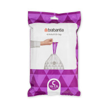 Brabantia PerfectFit Bin Liners (Size C/10-12 Litre) Thick Plastic Trash Bags with Tie Tape Drawstring Handles (40 Bags)