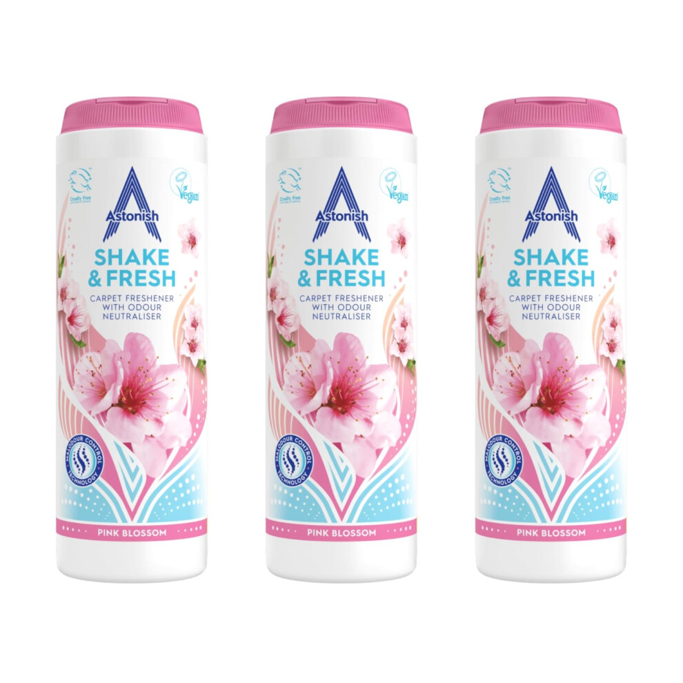 Astonish Shake & Fresh Carpet Freshener, Eliminates Odours, Blossom, 3 X 350G Pink