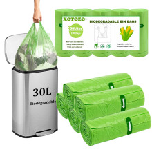 30L Biodegradable Bin Liners 100pcs - Tie Handle, 8Gallon/30 Litre Compostable Food Waste Garbage Bags Trash Caddy Liners, Recycling Degradable