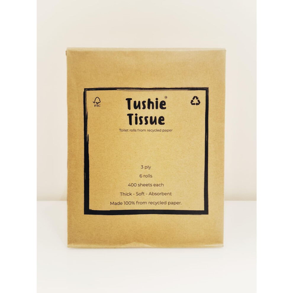 Tushie Tissue | 3-Ply Double Length Toilet Paper | 100% Recycled & Fsc Certified | Unbleached, Chemical-Free | 400 Sheets Per Roll | Eco &
