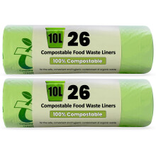 HooriPoori 10L 52 bags 100% Compostable Biodegradable Food Caddy Liners Strong and Leak proof Kitchen Caddy Food Waste Bags 100% Corn Starch Plastic