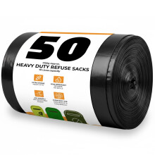 Roe Tenpo 50 Pack Heavy Duty Bin Bags - 70L, 30 Microns Bin Liners, Strong & Durable, Tear Resistant Refuse Sack, Black Bin Bags for Everyday Use,
