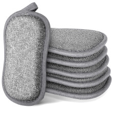 APXEL 6 Pack Microfibre Dual Washing up Sponge, Non-Scratch Scrub Sponges, Reusable Long-Lasting Dish and Multi-Surface Pads, Cleaning Products for