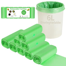 200 Counts 1.2 Gallon 6L Small Biodegradable Bin Bags, Compostable Caddy Liners