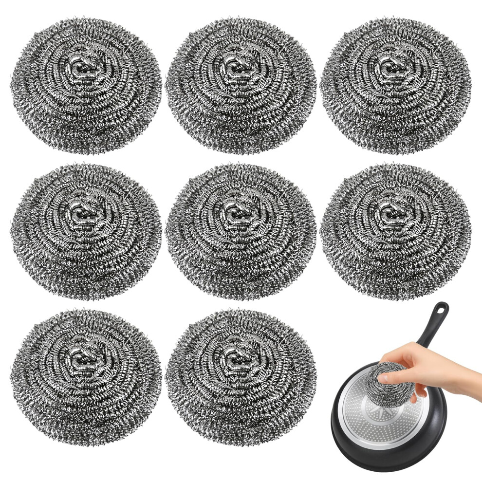 Toumett Kettle Descaler Balls,Stainless Steel Wool Scrubber,Metal Scoure,Pan Scourers,Cleaner Wire Pads Scouring,Limescale Remover Scrub Descaling (8Pcs)