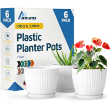 Witte 15 cm Plant Pot met Afvoer en Schalen 6 Stuks, Binnen & Buiten Bloempotten voor Kamerplanten