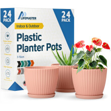 Roze 6-Inch Plantenpotten met Afvoer & Schotels 24 Pack, Binnen & Buiten Potten voor Huishoudplanten