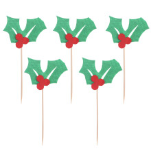10Pcs Christmas Flower Cake Cupcake Toppers For Holiday Party