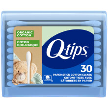 Q-tips Cotton Swabs Biologici da Viaggio, per Bambini, Bellezza e Pronto Soccorso, 100% Cotone Biologico, 30 Pezzi