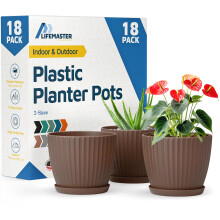 Bruine 6-Inch Plant Pot met Drainage & Schotels 18 Pack, Voor Binnen & Buiten