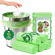 10 Litre Compostable Bin Bags - 120 Counts Biodegradable Bin Liners Strong Pedal Food Waste Trash Bag, Compost Bin Liner for Kitchen Office Bathroom