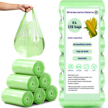 XHDA 6L Compostable Food Waste Bags Tie Handle, 120 Pcs Biodegradable Small Bin Liners, Green Clear Recycling Rubbish Garbage Bags for Kitchen Office