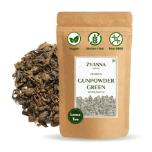 Zyanna Gunpowder Green Tea - Premium Hand-rolled Specialty Green Tea (100g-50 Cups) GreenTea Pearls | Brew Hot or Iced Tea