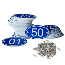 NumRealm Tafelnummeren Kluisnummer, Oval ABS Gegraveerde Nummerlabels - Blauw 1 tot 50