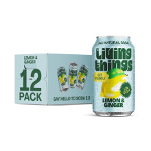 Living Things Prebiotic Soda - Gut Health & Low Calorie Drink - 12 x 330ml Cans - High in Fibre - Lemon & Ginger