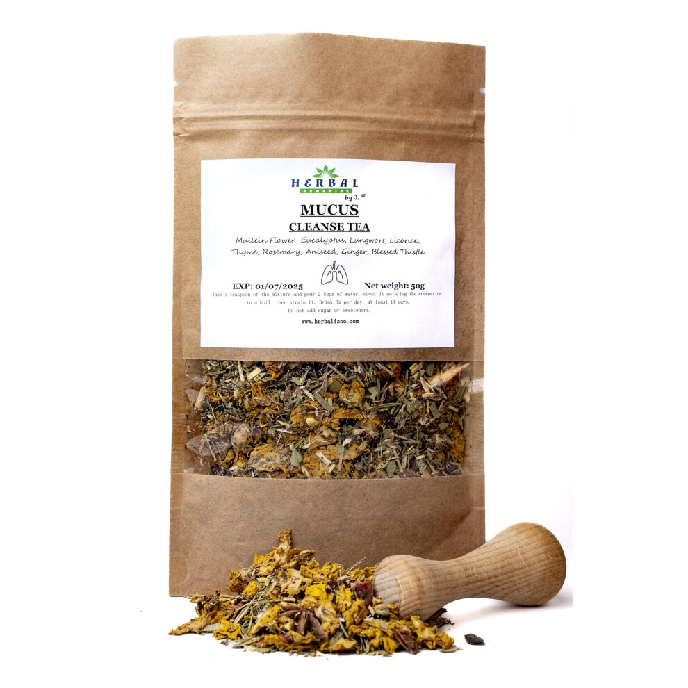 Herbal Remedies By J. Mucus Cleanse Tea Loose Premium Pure Herbs / 50G - Lungs Detox Immune Booster Respiratory Support