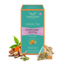TeaNOURISH Everyday Detox Green Tea Bags | 20 Count Pyramid Tea Bags | Darjeeling Whole Leaf Tea | 100% Natural Turmeric, Ashwagandha, Cardamom,