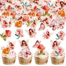 Blumomon 40Pcs Edible Fairy Cupcake Toppers Pink Butterfly Angel Fairy Cupcake Picks Ballet Dancer Cake Topper for Wedding Bridal Shower Baby Shower