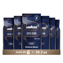 Lavazza Super Crema Espresso Coffee Beans, Medium Roast, 1 kg - Pack of 6