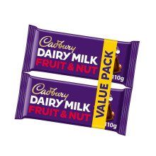 Cadbury Dairy Milk Fruit & Nut 220g - Creamy Milk Chocolate with Raisins & Almonds, Indulgent Snack Bar Duo, Sharing Pack, Great Dessert Option,
