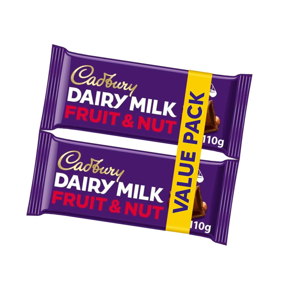 Cadbury Dairy Milk Fruit & Nut 220G - Creamy Milk Chocolate With Raisins & Almonds, Indulgent Snack Bar Duo, Sharing Pack, Great Dessert Option,