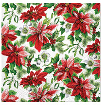 3Ply Christmas Serviettes Traditional Xmas Tissue Paper Napkins 33cm x 33cm - Pack of 20 (Glory Poinsettia)