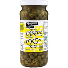 Realfoods by Organico|Organic Capers in Brine ? Handpicked Mediterranean Gourmet Condiment for Pasta, Salads, Seafood, Pizza, Bruschetta & Cooking |