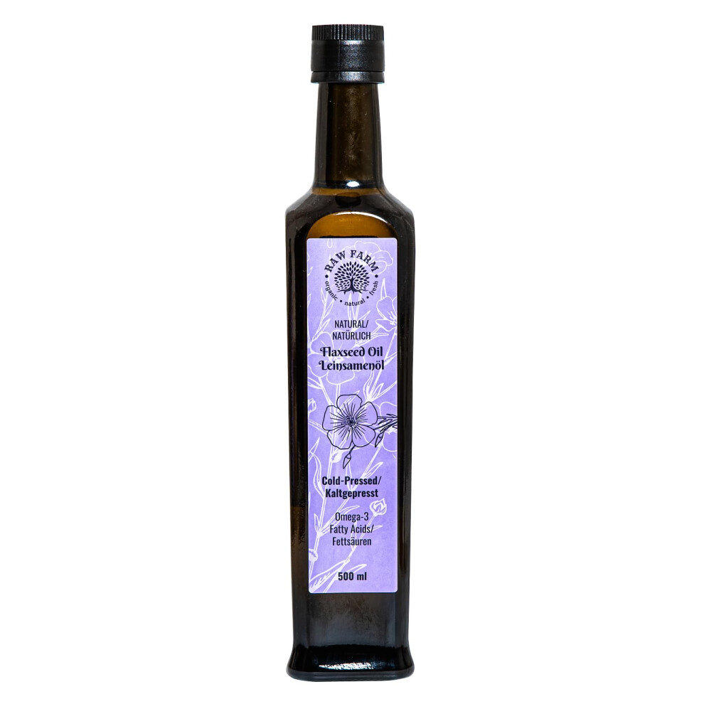 Raw Farm Organic Natural Fresh Raw Farm - Flaxseed Oil 500 Ml ? Cold Pressed, Omega-3 Rich ? Pure & Natural, Free From Additives & Preservatives ? Vegan, Non-Gmo, Unrefined Linseed