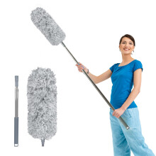 Fogray Extendable Feather Duster, Bendable Microfiber Long Handled with Extra Telescopic Extending Pole and Soft Silicone Cap, Washable Duster for
