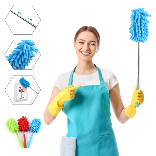 Vicloon 3 Pack Extendable Microfiber Dusters, Washable Dusting Brush with Telescoping Pole up to 75cm, Microfibre Extendable Feather Duster Brush For