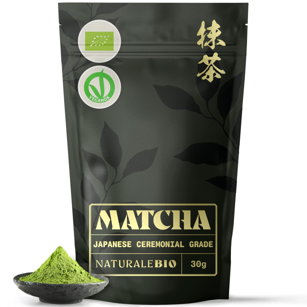 Naturalebio Organic Ceremonial Grade Matcha Powder, 30G. From Uji, Kyoto For Traditional Japanese Tea Ceremony. Tea Free Of Added Sugars And Green