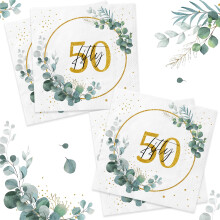 40Pcs 50th Birthday Napkins, Sage Green Napkins Eukalyptus Gold 50th Anniversary Party Serviettes for Cocktail Wedding Anniversary