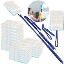 REJOECE 30 Pcs Fluffy Dusters Refills, Dust Magnet Refill with 1 Handle and 1 Dust Magnet Telescopic Pole, Disposable Duster Heads for Lock Away Dust,
