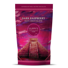 Guppy's Chocolates York | Hot Chocolate Flakes | Luxury 55% Dark Raspberry Hot Chocolate | Real Grated Drinking Chocolate | 245g Resealable Pouch