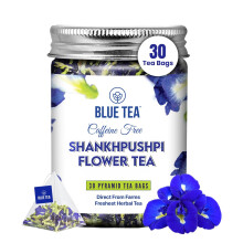 BLUE TEA - Shankhpushpi Flower - 30 Biodegradable Pyramid Tea Bags - Plant Based | Caffeine Free Herbal Tea | Gluten Free, NON-GMO | Premium Pet Jar