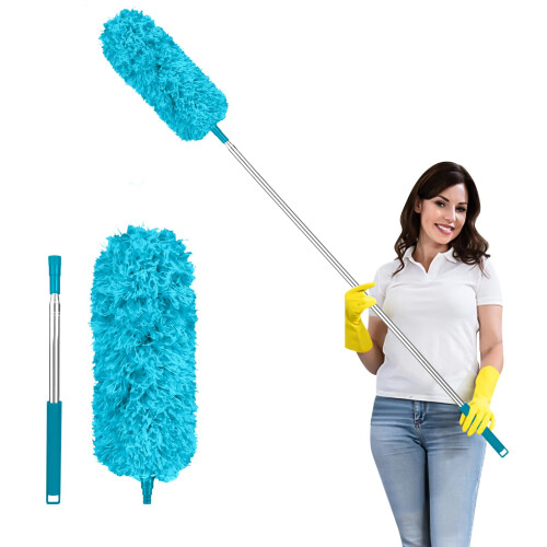 Fogray 2026 Upgraded Extendable Feather Duster with Soft Silicone Cap, Telescopic Long Handled Microfiber Dusters for Cleaning, Cobweb High Ceiling