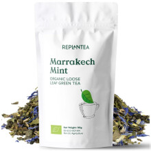 Mint Green Tea Organic Marrakech Mint 100g (50 Cups) | Green Loose Leaf Tea with Menta | Intense and Refreshing Aroma REPLANTEA