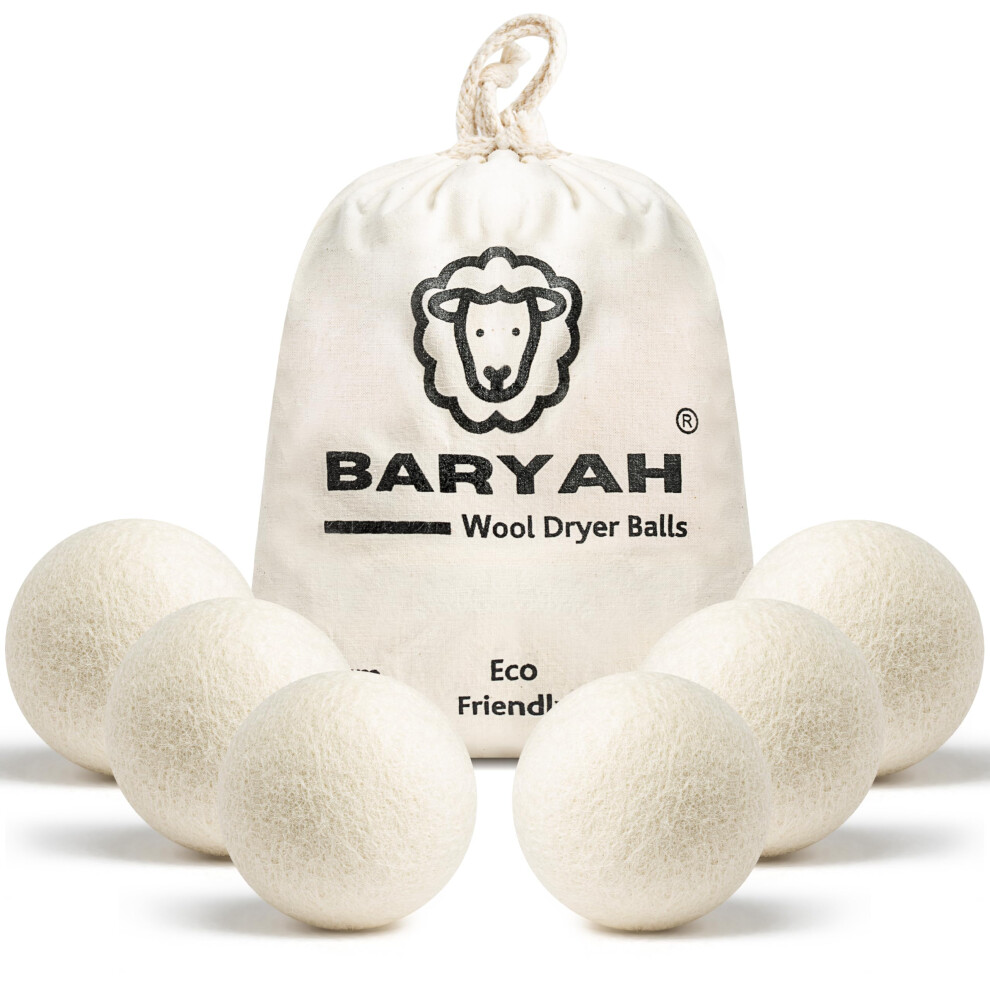 Baryah Tumble Dryer Balls Xl - 6 Pcs 100% Organic New Zealand Wool Dryer Balls Reusable Eco Laundry Balls For The Uk Reduces Drying Time Wrinkles, And